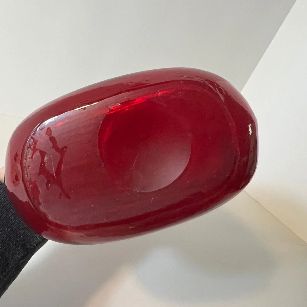 Red Hand Blown Art Glass Vase Long Neck Swirl Pattern Agate Style Decor 12